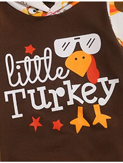 Tuemos Thanksgiving Outfits Baby Boy My First Thurkey Day Hoodie Romper Bodysuit Baby Boy Thanksgiving Clothes Set