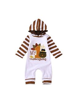 Litpiwo My First Thanksgiving Baby Girl Boy Newborn Embroidery Clothes Set Long Sleeve Baby Outfits Set Hooded Romper Jumpsuit