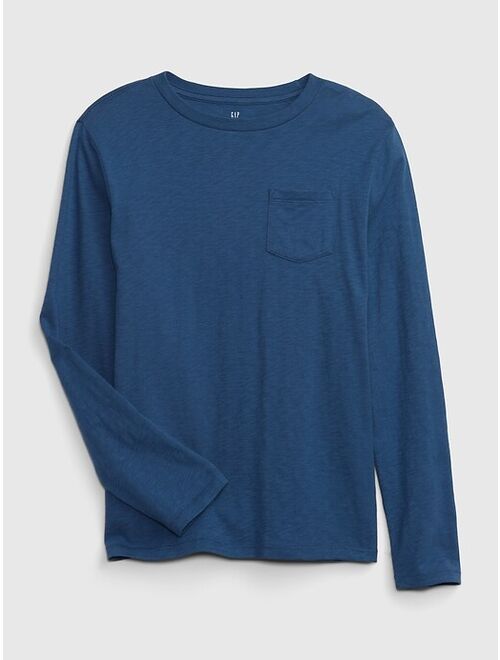 Gap Kids 100% Organic Cotton Solid Crew Neck Long Sleeve Plus Size Pocket T-Shirt