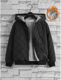 Boys Teddy Lined Hooded Argyle Quilted Coat