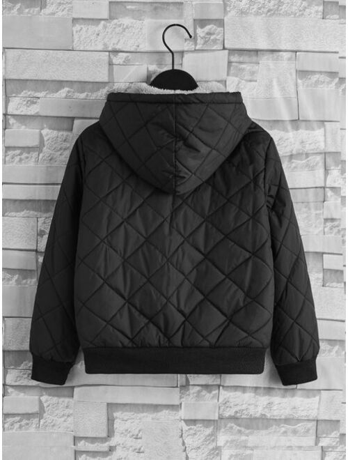 SHEIN Boys Teddy Lined Hooded Argyle Quilted Coat
