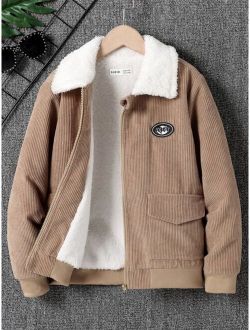 Boys Letter Patched Detail Borg Collar Teddy Lined Jacket