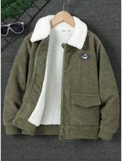 Boys Letter Patched Detail Borg Collar Teddy Lined Jacket