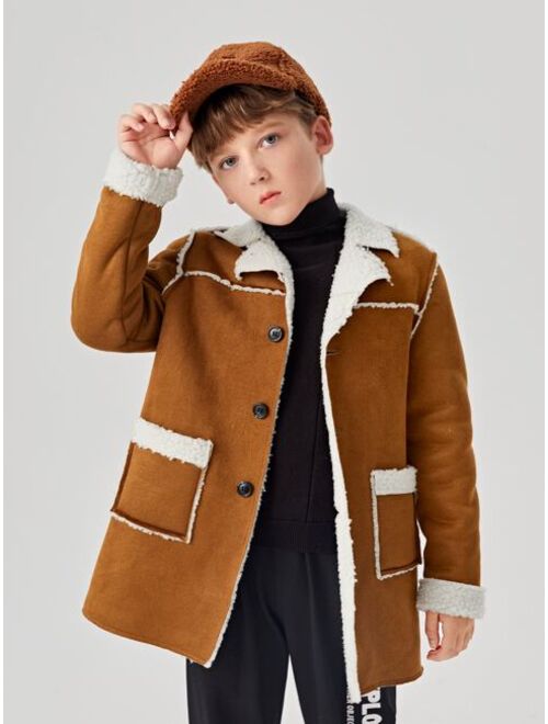 SHEIN Boys Dual Pocket Teddy Lined Coat