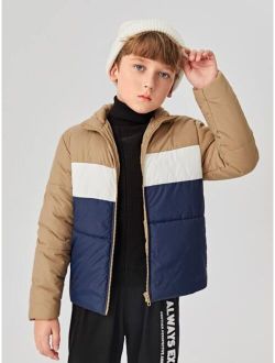 Boys Color Block Zipper Puffer Coat