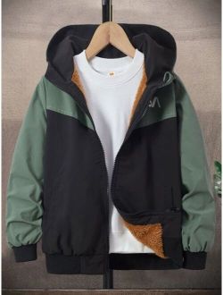 Boys Colorblock Zip Up Hooded Jacket Without Tee