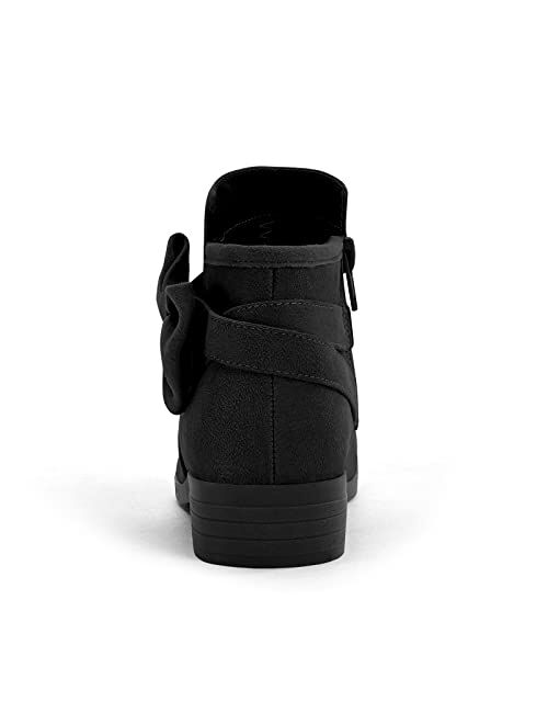 JOYCHEER Girls Ankle Boots Low Stacked Heel Bow Tie Dress Booties Kid Zipper Side Faux Chelsea Shoes