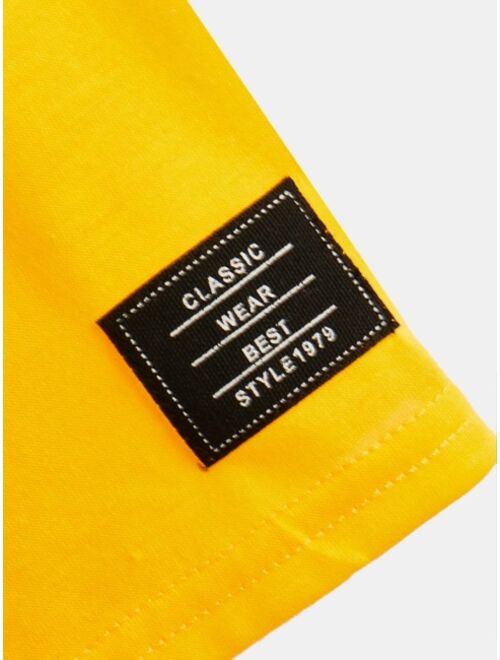 SHEIN Boys Slogan Graphic Patch Detail Hooded Tee