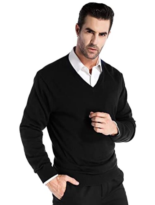 Kallspin Men's Cashmere Wool Blend Relax Fit V Neck Pullover Sweater