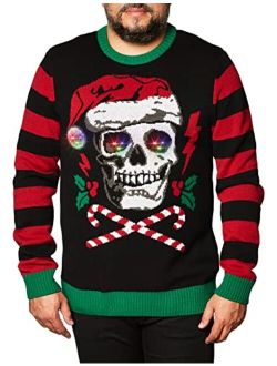 Ugly Christmas Sweater Men's Assorted Light-up Xmas Crew Neck Sweaters with Multi-Colored Led Flashing Lights