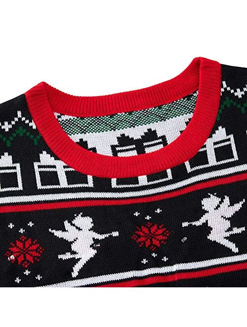 RAISEVERN Ugly Christmas Sweater Men Xmas Holiday Party Women Knitted Pullover Top