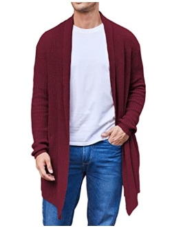 Men's Shawl Collar Knit Long Cardigan Ruffle Fashion Sweater Drape Cape