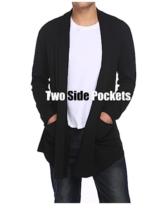COOFANDY Men's Ruffle Shawl Collar Cardigan Open Front Lightweight Long Length Drape Cape Overcoat with Pockets