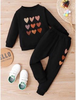 Toddler Girls Heart Print Pullover & Sweatpants