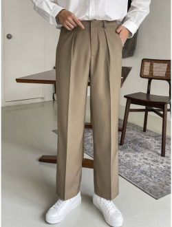 Men Fold Pleated Slant Pocket Suit Pants