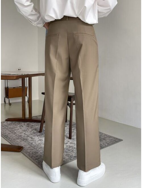 DAZY Men Fold Pleated Slant Pocket Suit Pants