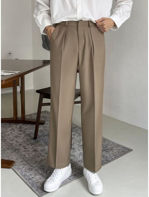 DAZY Men Fold Pleated Slant Pocket Suit Pants