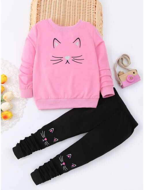 Shein Toddler Girls Cartoon Graphic Pullover & Pants