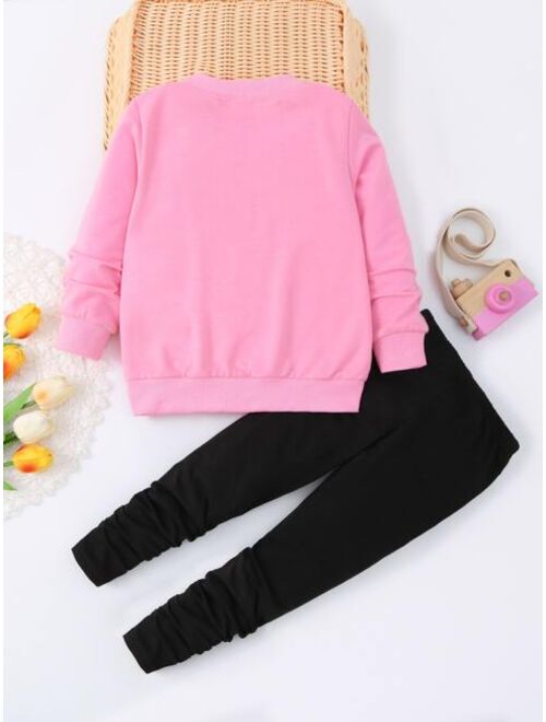 Shein Toddler Girls Cartoon Graphic Pullover & Pants