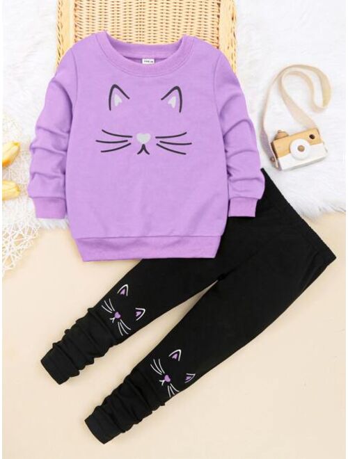 Shein Toddler Girls Cartoon Graphic Pullover & Pants