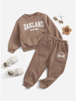 Toddler Girls Letter Graphic Thermal Lined Sweatshirt & Sweatpants
