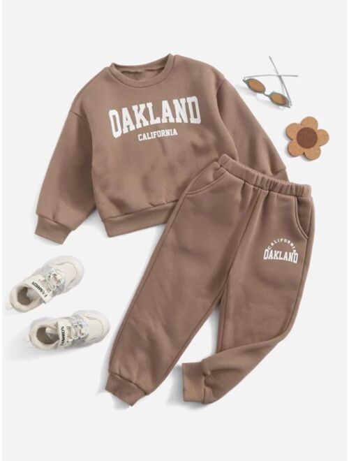 SHEIN Toddler Girls Letter Graphic Thermal Lined Sweatshirt & Sweatpants