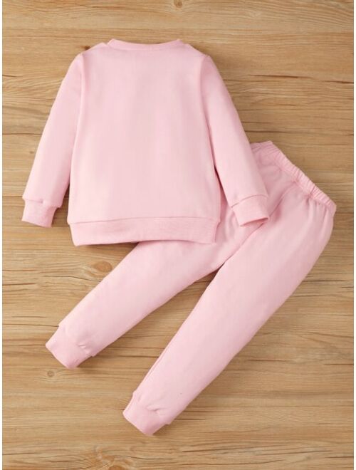 Shein Toddler Girls Heart Print Pullover & Sweatpants