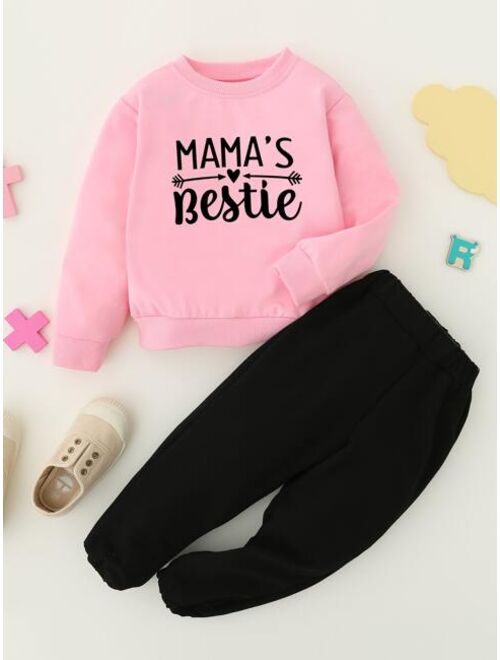 Shein Toddler Girls Arrow And Slogan Graphic Pullover & Sweatpants