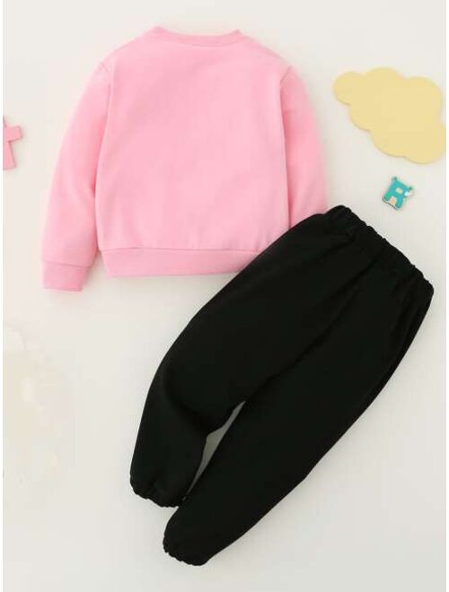 Shein Toddler Girls Arrow And Slogan Graphic Pullover & Sweatpants