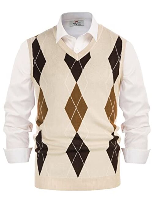 PJ PAUL JONES Men's Soft Argyle Sweater Vest Slim Fit V-Neck Knitted Pullover Vest