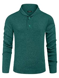 Men's Fashion Shwal Collar Sweater Slim Fit Cable Knit Pullover Sweater with Button