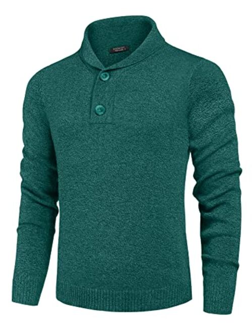 COOFANDY Men's Fashion Shwal Collar Sweater Slim Fit Cable Knit Pullover Sweater with Button