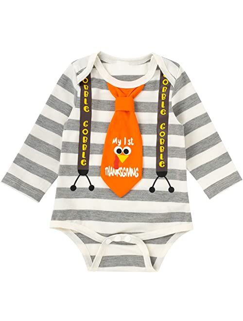 Okbebe My First Thanksgiving Baby Boy Girl Turkey Outfit Long Sleeve Clothes