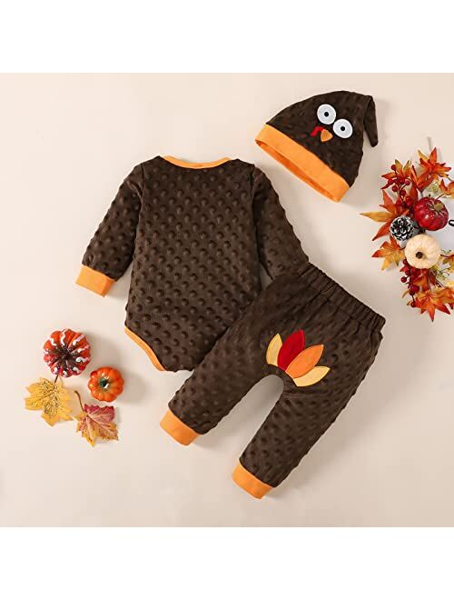 Guodeunh My 1st Thanksgiving Baby Boy Clothes Set Cute Polka Dots Turkey Romper Top Stripe Pants Hat