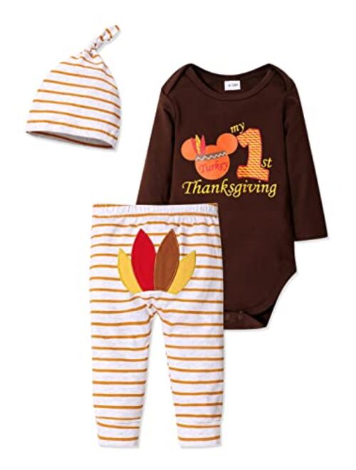 Abbence Baby Boy Thanksgiving Clothes First Turkey 2PCS Outfit Set ( Overalls Romper + Hat ) 0-12 Months