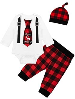 Auggle Christmas Outfit Baby Boys Romper Pants With Hat Thanksgiving My First New Year Clothes Set