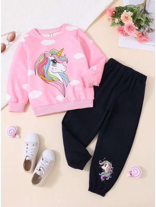 Shein Toddler Girls Unicorn Print Sweatshirt & Sweatpants