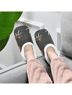 Linqin Winter House Slippers for Women/Men with Happy Thanksgiving Day Pattern Element Cozy Fleece Slippers
