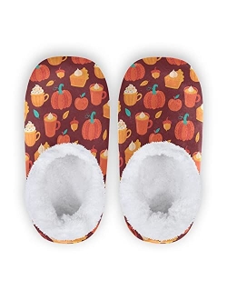Linqin Winter House Slippers for Women/Men with Happy Thanksgiving Day Pattern Element Cozy Fleece Slippers