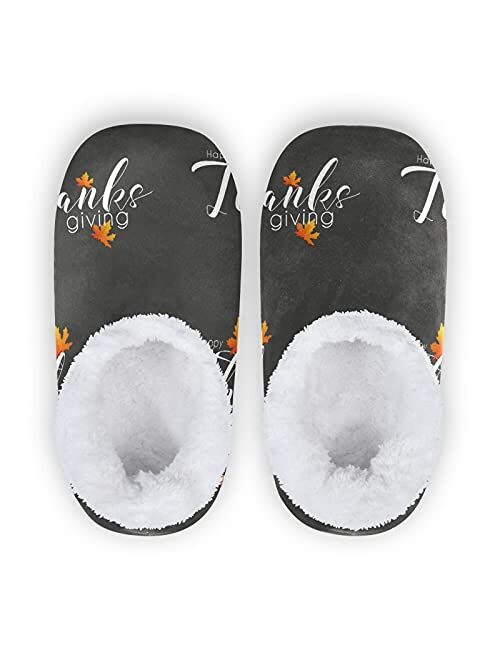 Linqin Winter House Slippers for Women/Men with Happy Thanksgiving Day Pattern Element Cozy Fleece Slippers