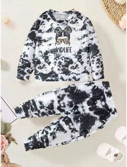 Toddler Girls Tie Dye Letter And Figure Graphic Pullover & Sweatpants