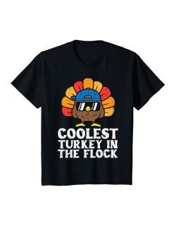 Boys Thanksgiving Shirts For Toddler Kids Gifts Kids Coolest Turkey In The Flock Toddler Boys Thanksgiving Kids T-Shirt