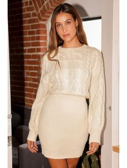 Hope You Know Cream Cable Knit Long Sleeve Mini Sweater Dress