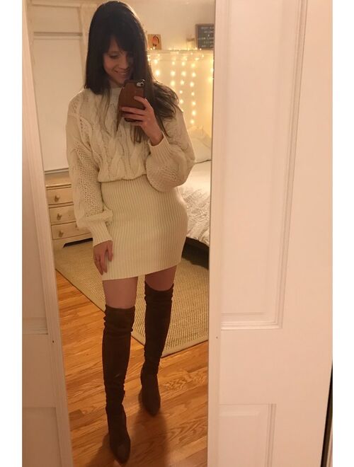 Lulus Hope You Know Cream Cable Knit Long Sleeve Mini Sweater Dress