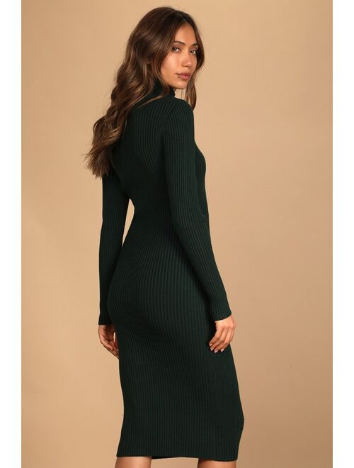 Lulus Change the Season Emerald Green Ribbed Turtleneck Sweater Dress