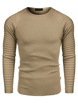 Men's Cable Knit Sweater Crew Neck Long Sleeve Stripe Pullover