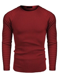 Men's Cable Knit Sweater Crew Neck Long Sleeve Stripe Pullover