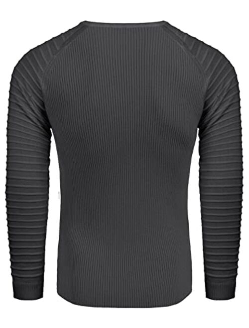 COOFANDY Men's Cable Knit Sweater Crew Neck Long Sleeve Stripe Pullover