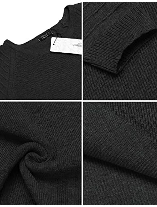 COOFANDY Men's Cable Knit Sweater Crew Neck Long Sleeve Stripe Pullover