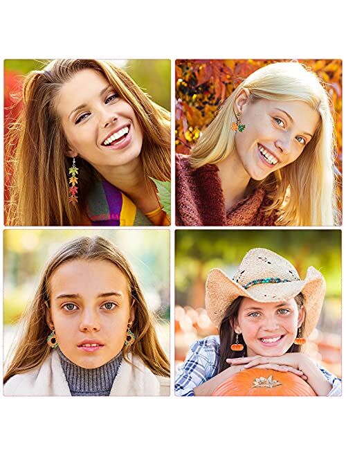 Mtlee 9 Pairs Thanksgiving Earrings Thanksgiving Fall Maple Leaf Dangle Earrings Thanksgiving Pumpkin Drop Earrings Lightweight Thanksgiving Dangle Earrings for Women Gir